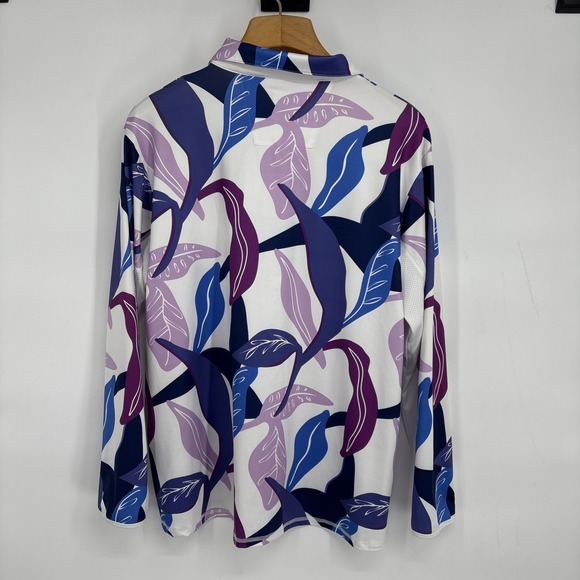 Lopez Pullover Top Womens 2X Purple Blue Leaf Print Long Sleeve Stretch Golf - Picture 5 of 10
